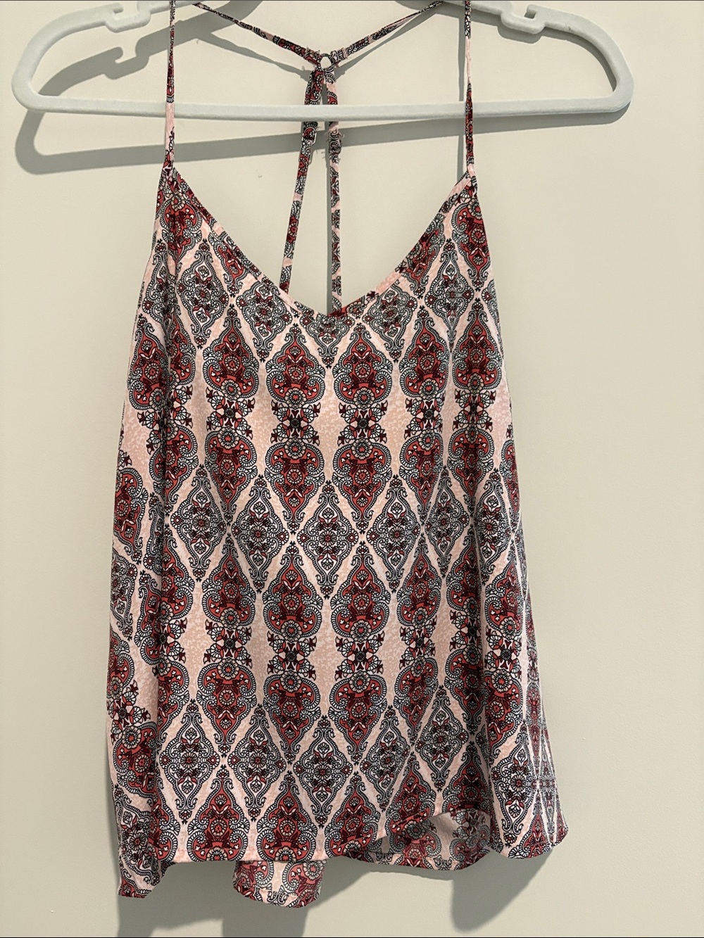 Hollister Pink, Red & Black Paisley V-Neck Tank
